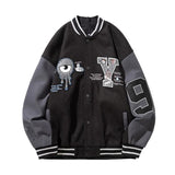 Foesce Y Letter Varsity Baseball Bomber Jacket Men Cotton Women's Oversized Coats Black Brown Hip Hop University College Uniform Loose