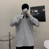 Punk T-shirt Men Tshirt Women Couples Harajuku Bf Wind Loose Striped High-necked Long-sleeved Students Bottoming Clothes
