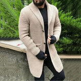 Men's Winter Sweater Striped Jacquard Solid High Street Knitted Turn-down Collar Casual Slim Fit Thick Warm Knitwear