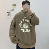 Foesce  Men Sweatshirts Harajuku Vintage Fleece Letter Print Casual Hoodies Fashion Basic Man O Neck Pullovers Korean Clothing