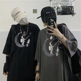 Summer Korean short-sleeved T-shirt men women trend dark love couple loose large size tees all-match high street gothic shirts