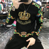 Foesce Luxury Gold Black Embroidery Sequin Crown Sweatshirts Men Sudadera Hombre Baroque Club Outwear Sweat Homme Harajuku Sweatshirt