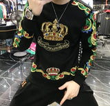 Foesce Luxury Gold Black Embroidery Sequin Crown Sweatshirts Men Sudadera Hombre Baroque Club Outwear Sweat Homme Harajuku Sweatshirt