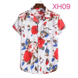 Fashion Dot Mens Hawaiian Beach Shirts  Summer New Short Sleeve Floral Print Tropical Aloha Shirts Holiday Vacation Clothing