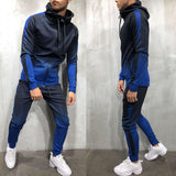 Men Fall 2pcs Turtleneck Gradual Change Color Tracksuit Set Hoodie Top High Waist Bottoms Joggers Gym Plain Zip Pockets Slim Fit