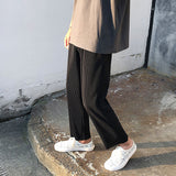 Foesce Pleated Straight Pants Men's Fashion Elastic Waist Casual Pants Men Streetwear Loose Ice Silk Trousers Mens Wide Leg Pants S-2XL