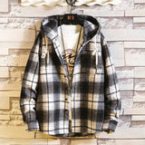 Casual Brand With Hooded Plaid Shirt Men'S Fleece Red Shirts Long Sleeves New Spring Autumn Plus OverSize M-6XL