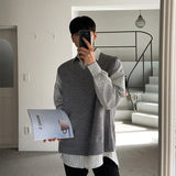 Foesce New Fall Sleeveless Mens Sweater Vest Loose Solid Color Simple V Neck Sweater Men Korean Style Harajuku Trend Pullover Vest