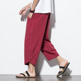 Summr Men Chinese Style Cotton Linen Harem Pants Men Streetwear Breathable Beach Pants Male Casual Calf-Lenght Trousers