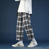 Spring Summer Thin Plaid Pants Men Fashion Retro Casual Pants Mens Streetwear Wild Loose Drawstring Straight Trousers Men M-3XL