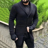 Men's Winter Sweater Striped Jacquard Solid High Street Knitted Turn-down Collar Casual Slim Fit Thick Warm Knitwear