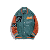 College style corduroy embroidered letter jacket women's loose oversized Korean baseball uniform couple tops fast delivery
