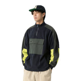 Colorblock Stand-up Collar Imitation Lamb Velvet Sweatshirt Autumn/Winter Loose Casual Bottoming Shirt Japanese Streetwear Men