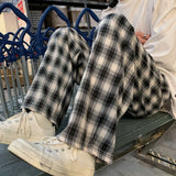 Summer Thin Plaid Pants Men Fashion Retro Cotton Straight Pants Men Streetwear Loose Casual Pants Mens Wide Leg Pants