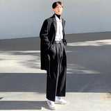 Men's Autumn Woolen Suit Pants Korean Streetwear Fashion High Waist Loose Straight Wide Leg Trousers Male