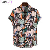 Fashion Dot Mens Hawaiian Beach Shirts  Summer New Short Sleeve Floral Print Tropical Aloha Shirts Holiday Vacation Clothing