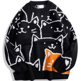 Foesce Japanese Harajuku Vintage Sweater Men Autumn Winter New Cartoon Loose Knitted Sweater Hip Hop Streetwear Knitwear Pullovers