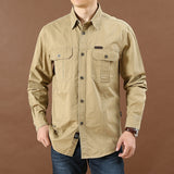 Cotton Casual Shirt Men Oversize Loose Long Sleeve Cargo Shirts Men's Clothing High Quality Solid Tooling Shirt 6XL