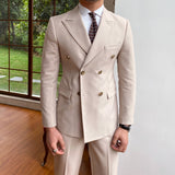 British Double Breasted Formal Dress Suit Men Black Smoking Homme Mariage Suit Fashion Groom Men Suit Slim Fit Business Tuxedos