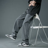 Foesce Autumn New Streetwear Baggy Jeans Men Korean Fashion Loose Straight Wide Leg Pants Male Brand Clothing Black Light Blue