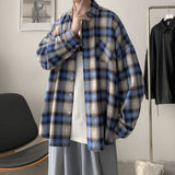 Spring And Autumn Plaid Shirt Men's Fashion Retro Casual Shirt Men Streetwear Korean Loose Long-sleeved Shirts Mens M-XL