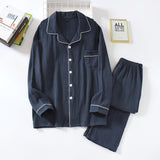 Foesce New spring and autumn pure cotton crepe cloth couple soft and breathable men long-sleeve simple home service women two piece set