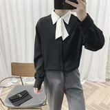 Foesce Send Tie Men's Korean Style Long Sleeve Loose Design Shirts Lapel Collar Clothes Top Shirts Fashion Camisa Masculina