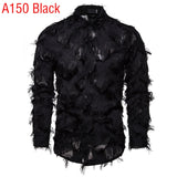 Foesce Sexy Black Feather Lace Shirt Men Fashion See Through Clubwear Dress Shirts Mens Event Party Prom Transparent Chemise S-3XL