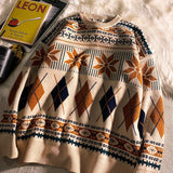 Vintage Retro Christmas Sweater Couple  Men's Knitted Sweater Winter Warm Casual Korean Streetwear Harajuku