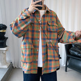 Foesce Men's Fashion Casual Plaid Printing Hawaiian Shirt Streetwear Clothes Fashion Shirts Big Size M-5XL
