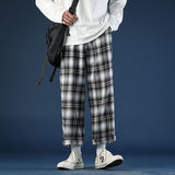 Spring Summer Thin Plaid Pants Men Fashion Retro Casual Pants Mens Streetwear Wild Loose Drawstring Straight Trousers Men M-3XL