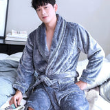 Flannel Dragon Crane Men Kimono Bathrobe Gown Casual Nightwear Winter Thick Warm Sleepwear Nightgown Plus Size Loose Homewear