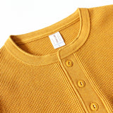 Foesce Heavy American Retro Khaki Sweater Shirt Waffle Cotton Henry Collar Long Sleeve T-shirt Men Cotton Slim Base Pullover Shirt