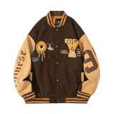 Foesce Y Letter Varsity Baseball Bomber Jacket Men Cotton Women's Oversized Coats Black Brown Hip Hop University College Uniform Loose