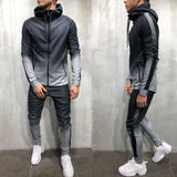Men Fall 2pcs Turtleneck Gradual Change Color Tracksuit Set Hoodie Top High Waist Bottoms Joggers Gym Plain Zip Pockets Slim Fit