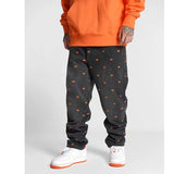 Men's Printed Heartbroken Embroidered Jeans Hip-hop Streetwear Casual Pants Loose Straight Pants Black Color Trousers S-3XL