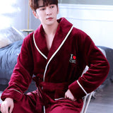 Flannel Dragon Crane Men Kimono Bathrobe Gown Casual Nightwear Winter Thick Warm Sleepwear Nightgown Plus Size Loose Homewear