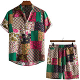 Mens Vintage Floral Shirts and Shorts 2 Pieces Suit Vacation Outfits Sets Casual Button Down Beach Hawaiian Shirt Suits Men XXL