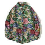 Foesce Shirt Men Vintage Watercolor Floral Print Oversized Shirts Coat Autumn Retro Harajuku Hip Hop Fashion Casual Streetwear