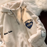 Foesce Winter new embroidery letters imitation rabbit fur zipper jacket women loose ins street furry Y2K casual all-match jacket