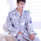 Flannel Dragon Crane Men Kimono Bathrobe Gown Casual Nightwear Winter Thick Warm Sleepwear Nightgown Plus Size Loose Homewear