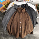 Foesce Loose men's large tweed shirt spring trend long sleeve casual Harajuku style antique top hiphop The New listing