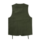 Foesce -Japan Amekaji Vest Men Casual Loose Sleeveless Vests Multi-Pocket V-neck Solid Vintage Cargo Jacket Tops Waistcoat S-XXL