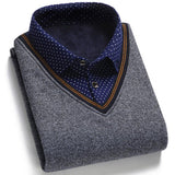 Autumn Men Sweater Fake Two-piece Grid Thicken Knitted Male Base Sweater Solid Pullover Shirt Jumper Slim Sweater Men's Clothing