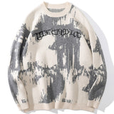 Sweater Men Building Punk Letter Knitted Pullover Couple Casual Loose Retro Fashion Diablo High Street Style Streetwear