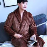 Flannel Dragon Crane Men Kimono Bathrobe Gown Casual Nightwear Winter Thick Warm Sleepwear Nightgown Plus Size Loose Homewear