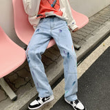 Cotton Graffiti Jeans Men Fashion Retro Baggy Casual Straight Jeans Men Streetwear Loose Hip-hop Denim Pants Mens Trousers S-2XL