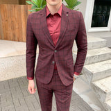 Men Dress Blazers Pants Vest 3 Piece Set / Male Wedding New Autumn Business Formal Plaid Suit Luxury Slim Fit Coat Trousers