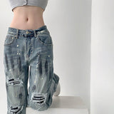 Foesce New Women Loose Vintage Female Pants Fashion Femme Harajuku Baggy Jeans Female Casual Funny Gothic straight-leg Summer Jeans ins