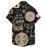 Foesce New Unisex Retro Men's Hawaiian Shirt Plus Size Shirt Sailboat Compass Marine 3d Print Retro Men's Shirt Loose Short Sleeve